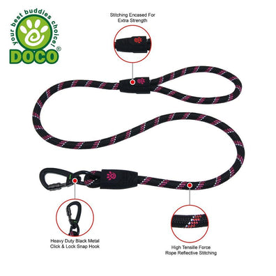 DOCO® 5ft Reflective Rope Leash w/ Click & Lock Snap (3/8" Width x 5ft) - www.docopet.com